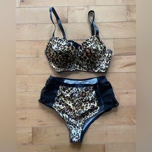 Vixen Leg Avneue Leopard Print Lingerie Set M